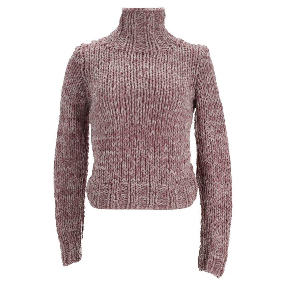 Ann Demeulemeester Cable Knit Turtleneck Sweater in Pink Wool